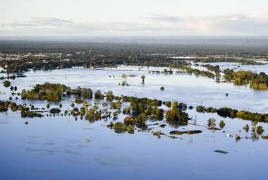 Floodwaters cover large areas northwest of Sydney, Australia, March 24, 2021. A new AI system can now tell us where to expect the next natural disaster. (AP Photo/Lukas Coch)