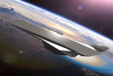 Pictured is a conceptual Oblique Detonation Wave Engine-powered hypersonic aircraft. (Composite: Daniel A. Rosato, Background: NASA)
